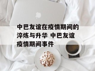 中巴友谊在疫情期间的淬炼与升华 中巴友谊疫情期间事件
